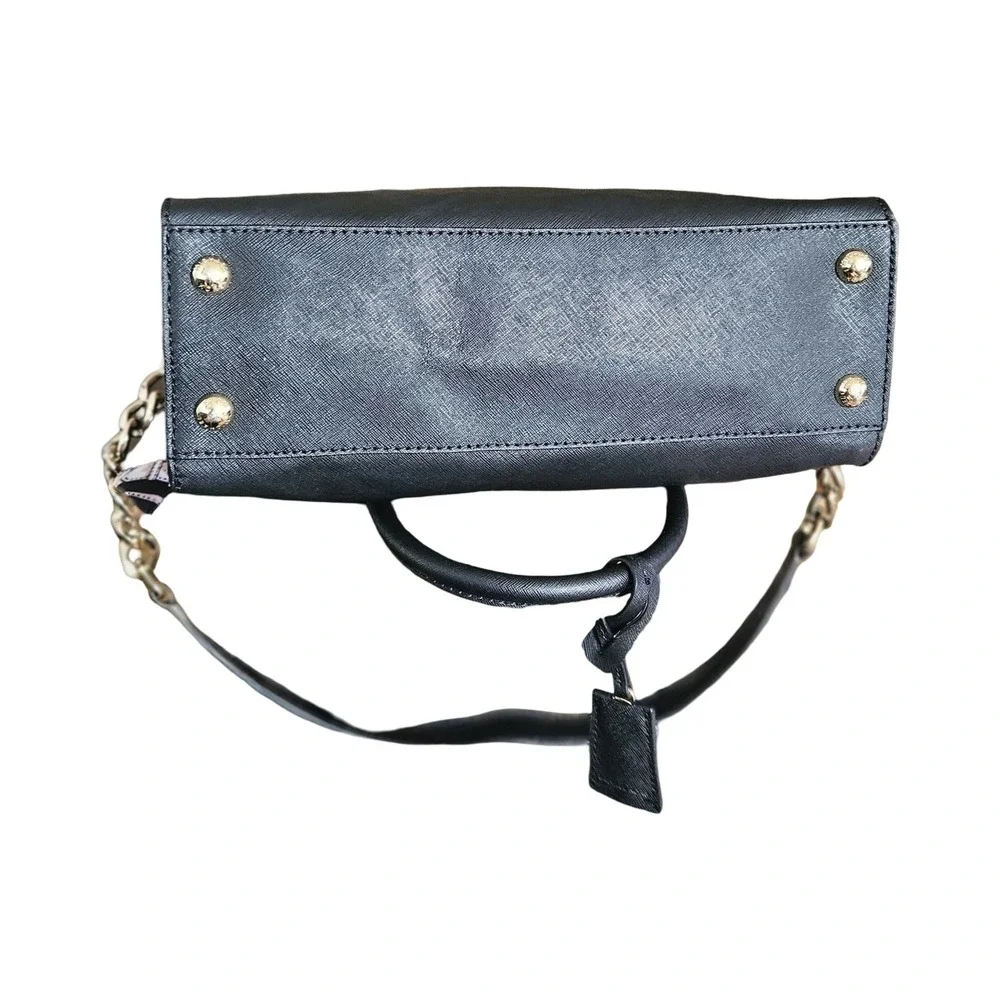Michael Kors Hamilton Satchel Black Saffiano Leather Gold Hardware Handbag Scarf